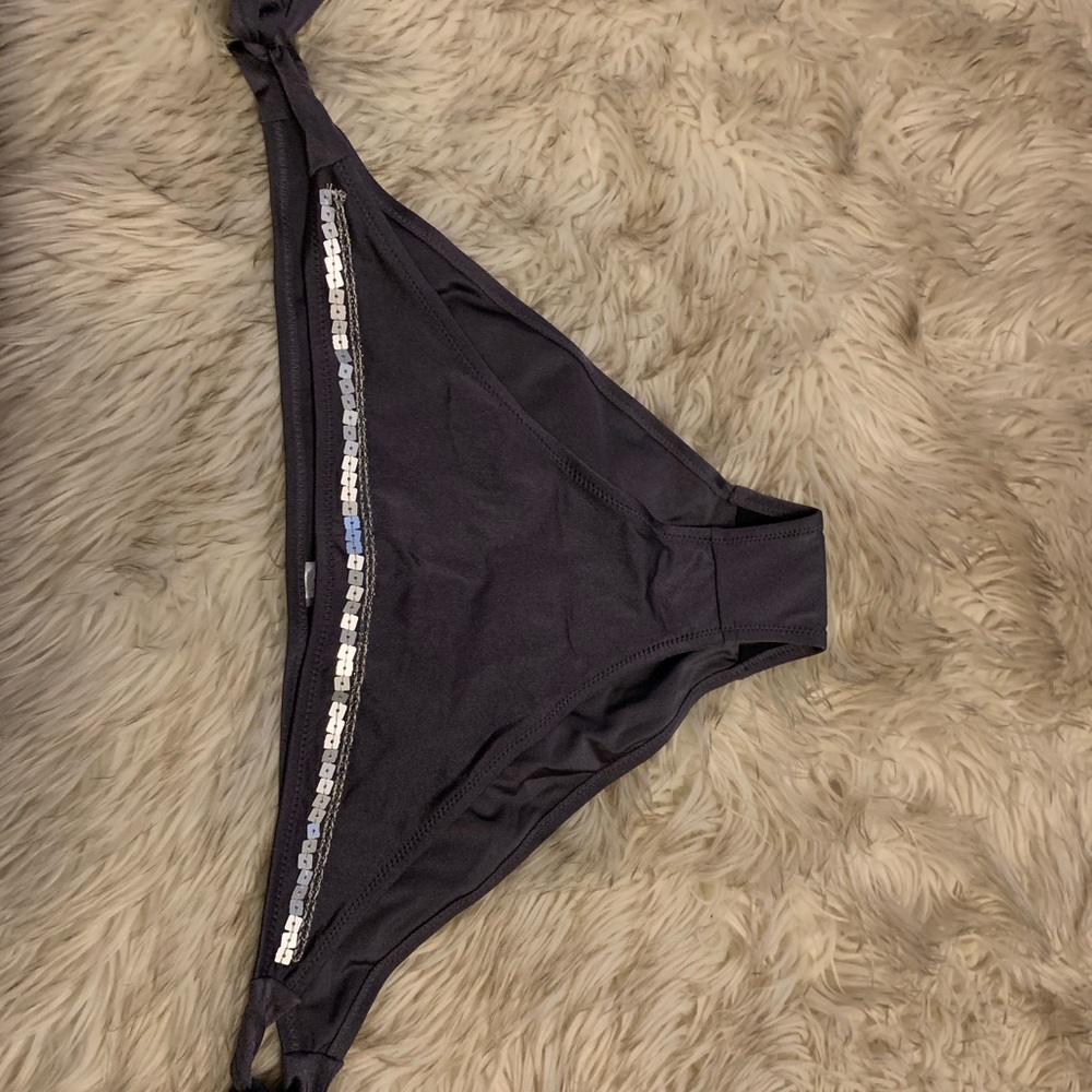 Grey bikini bottoms with sequin top edging